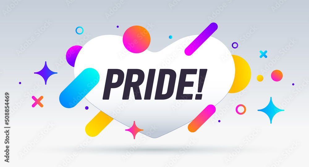Pride, speech bubble, heart. Banner, poster, speech bubble with text Pride. Geometric style with message pride for banner, poster. Explosion burst design, speech bubble. Vector Illustration Pride, speech bubble, heart. Banner, poster, speech bubble with text Pride. Geometric style with message pride for banner, poster. Explosion burst design, speech bubble. Vector Illustration