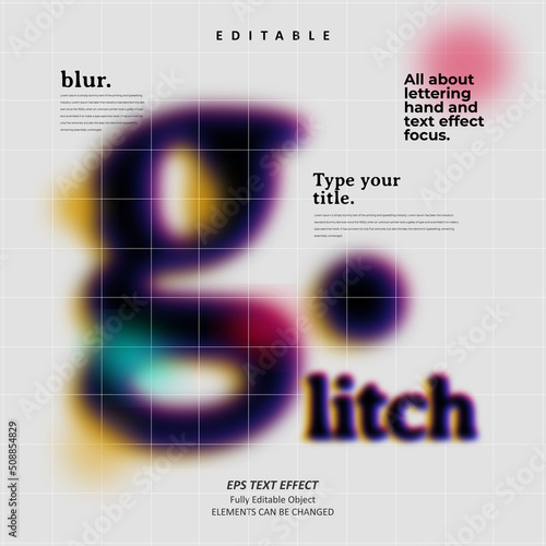 Stretched glitch blur poster title text effect Editable Premium Vector