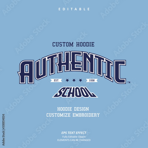 American style authentic school Hoodie or t-shirt Embroidery text effect editable premium vector