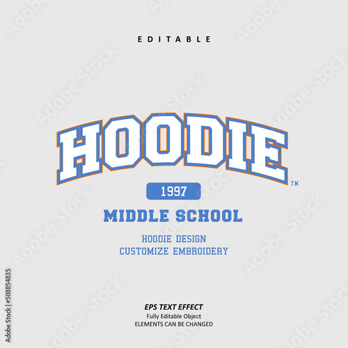 middle school Hoodie or t-shirt group authentic American style Embroidery text effect editable premium vector