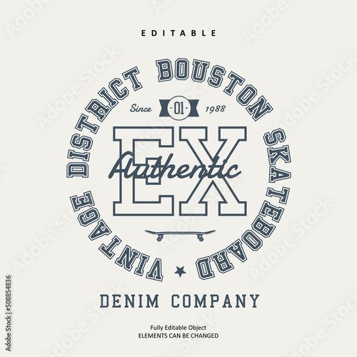 Authentic vintage hoodie or T-shirt denim apparel skateboard text effect editable premium vector