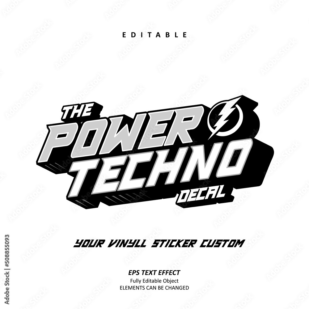 Techno vinyl decal sticker custom text effect editable premium vector