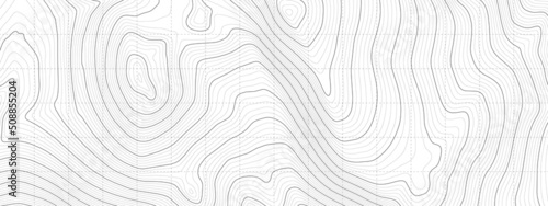Canvastavla Vector Black White Topography Contour Outline Map With Relief Elevation Abstract Wide Background