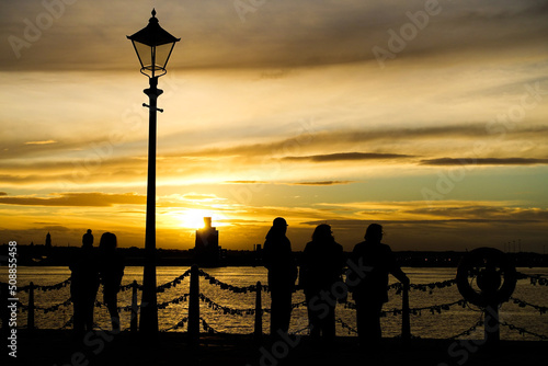 Stunning seafront sunset at Liverpool, England.