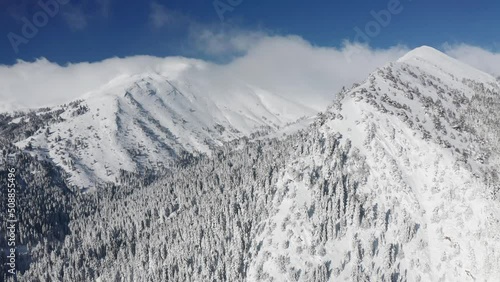 Winter in Greece mountain forest 4K Full HD aerial footage