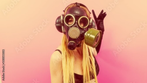 Gasmask covered disco dancer woman 