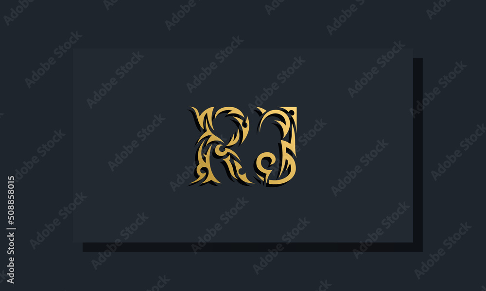 Luxury initial letters RJ logo design. It will be use for Restaurant, Royalty, Boutique, Hotel, Heraldic, Jewelry, Fashion and other vector illustration