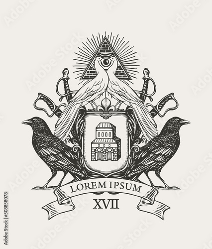 Coat of arms with peacocks and crow