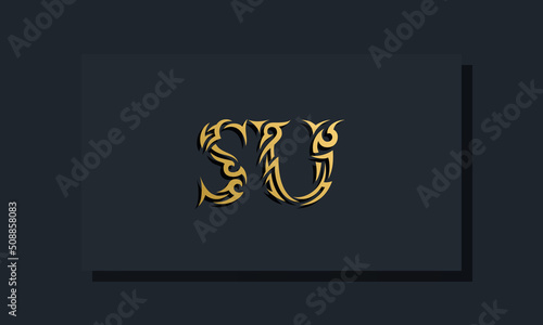 Luxury initial letters SU logo design. It will be use for Restaurant, Royalty, Boutique, Hotel, Heraldic, Jewelry, Fashion and other vector illustration