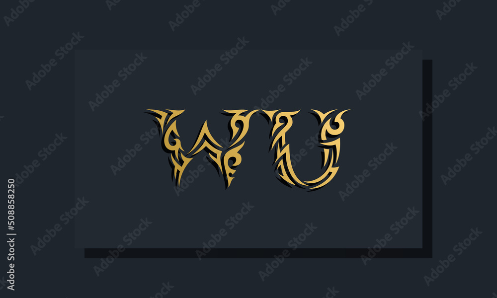 Luxury initial letters WU logo design. It will be use for Restaurant, Royalty, Boutique, Hotel, Heraldic, Jewelry, Fashion and other vector illustration