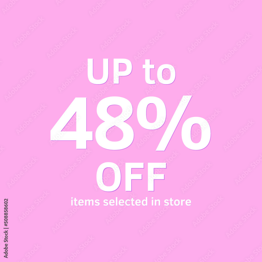 48% off, UP tô, Selected items in the online store, Pink background, percent 48% off, UP tô, Selected items in the online store, Pink background, percent