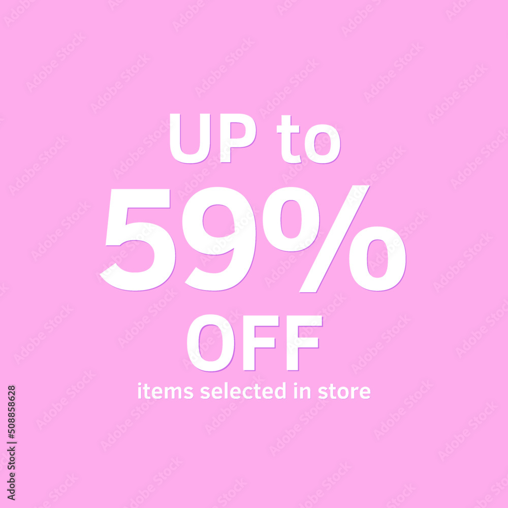 59% off, UP tô, Selected items in the online store, Pink background, percent