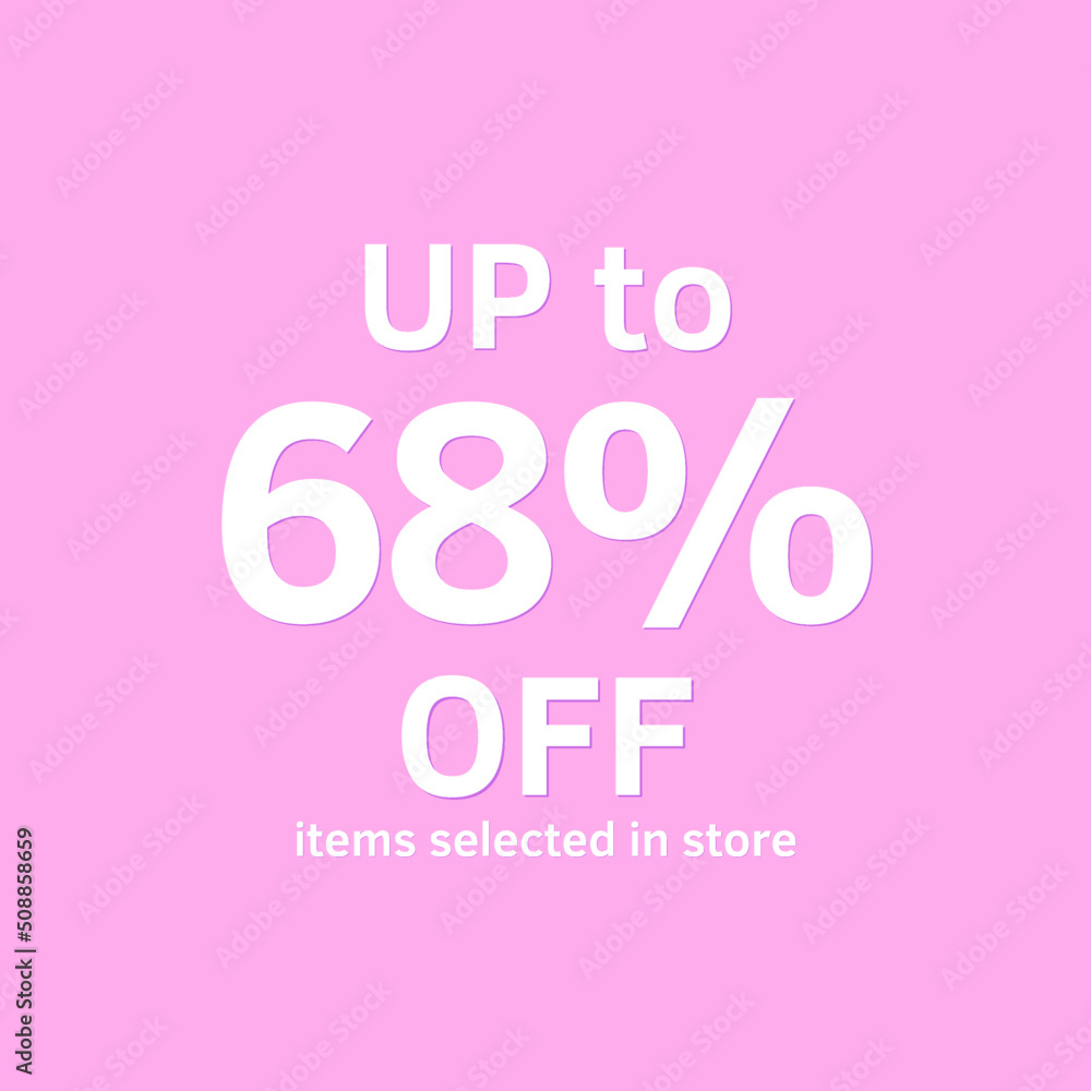 68% off, UP tô, Selected items in the online store, Pink background, percent