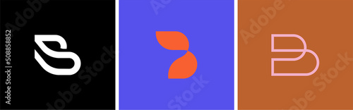 Set of three vector logos. Linear logo monogram letter B. Vector illustration