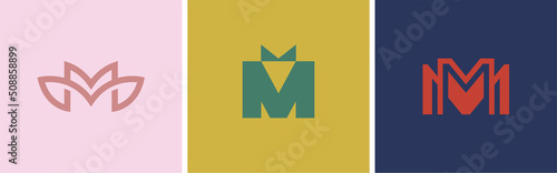 Set of three vector logos. logo monogram letter M. Vector illustration photo