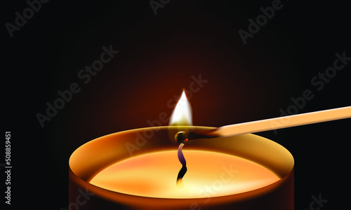 Lighting a tealight candle.vector for illustration design.meditation