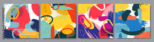 Vector illustration. Colorful organic concept wallpaper. Aesthetic poster set. Messy wave brush strokes. Spring floral style fresh background. Design for social media template, web banner, blog post