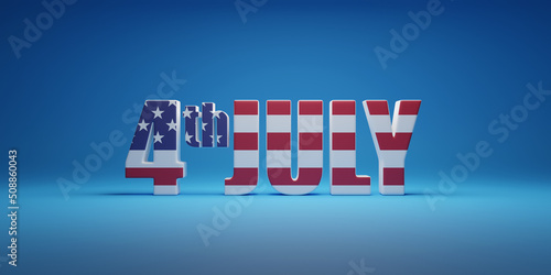 4th of July text in three dimensions with the colors of the United States flag. Independence day concept. 3d illustration.