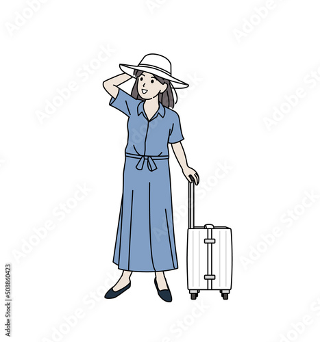 旅行をする若い女性　一人旅　夏休み