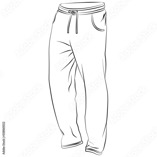 jogging pants, sport sweatpants sketch drawing, contour lines drawn
