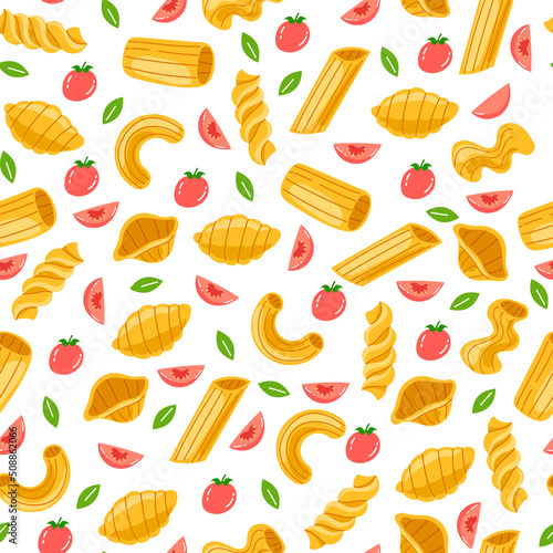 Pasta food seamless pattern. Vector flat graphic design background illustration