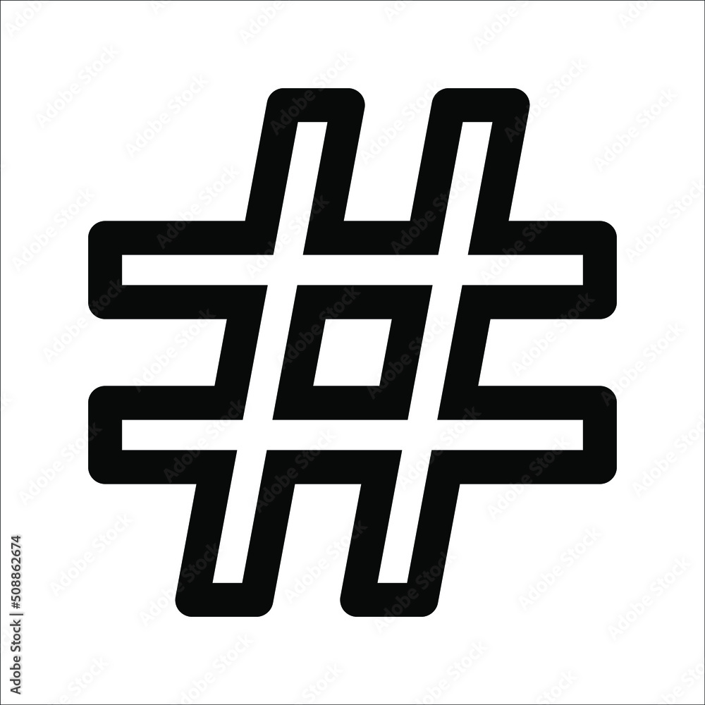 Fototapeta premium Abstract geometric grid or hashtag shapes in doodle style for contemporary trendy design, isolated black silhouette, vector illustration, on white background.