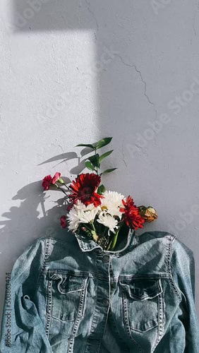 Bouquet Of FLowers IN A Jacket, Jacket, FLowers, Bunch Of Flowers photo