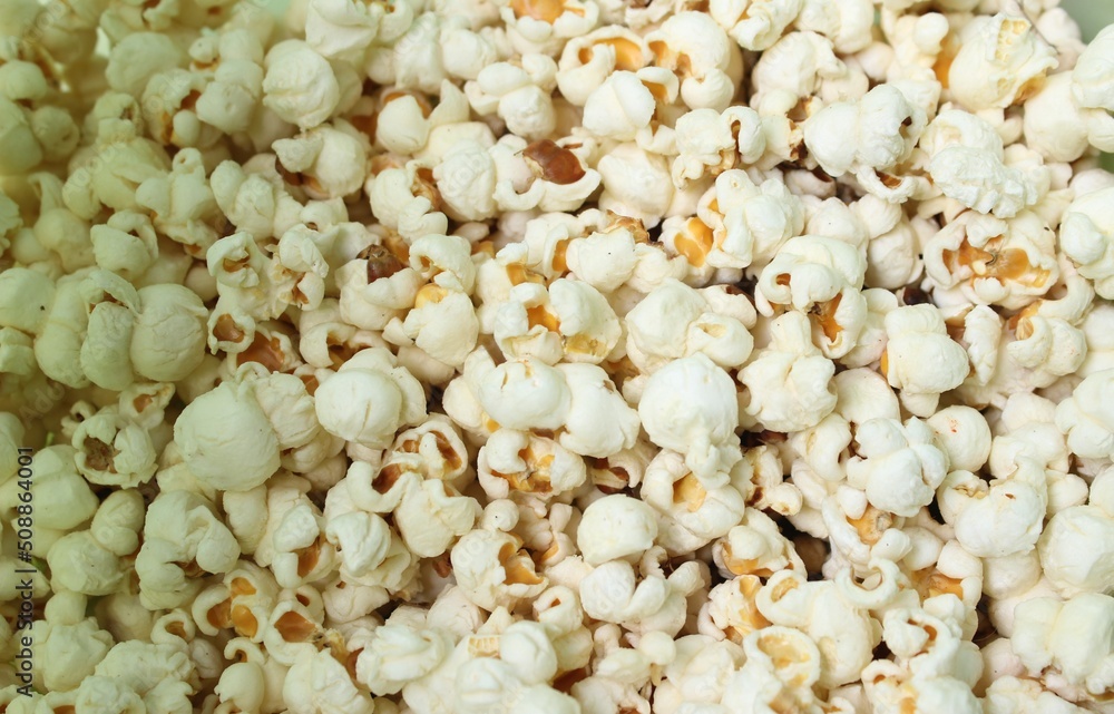 Close-up of Fresh Salted Popcorn Texture Background Top View Food Pattern