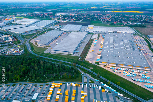 Cuadro en lienzo Aerial view of a logistics park with a warehouse