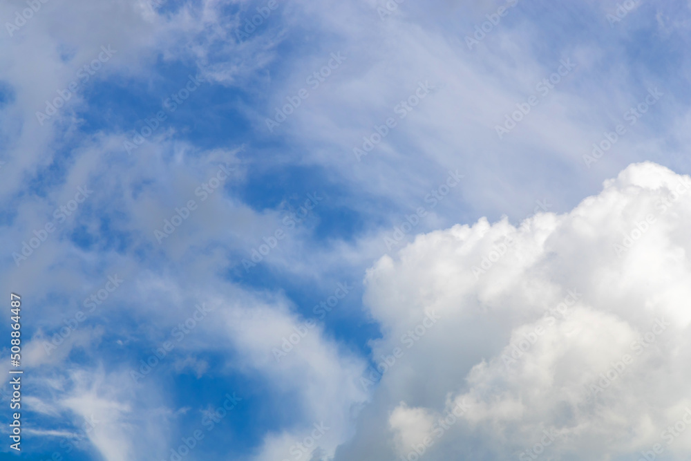 Nimbostratus clouds cover the bright blue sky. Worsening weather. Relationship deterioration concept Nimbostratus clouds cover the bright blue sky. Worsening weather. Relationship deterioration concept