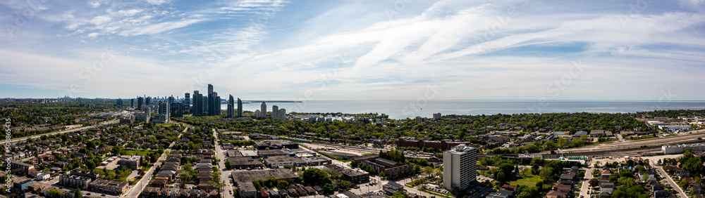 South Etobicoke  panorama with lake Ontario  mimco views hazy blue skies  - obrazy, fototapety, plakaty 