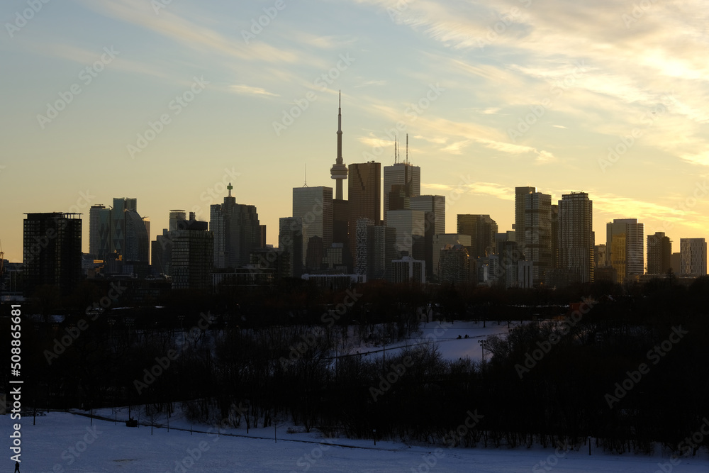 sunset over city of Toronto. Toronto cityscape silhouette sunset over city of Toronto. Toronto cityscape silhouette