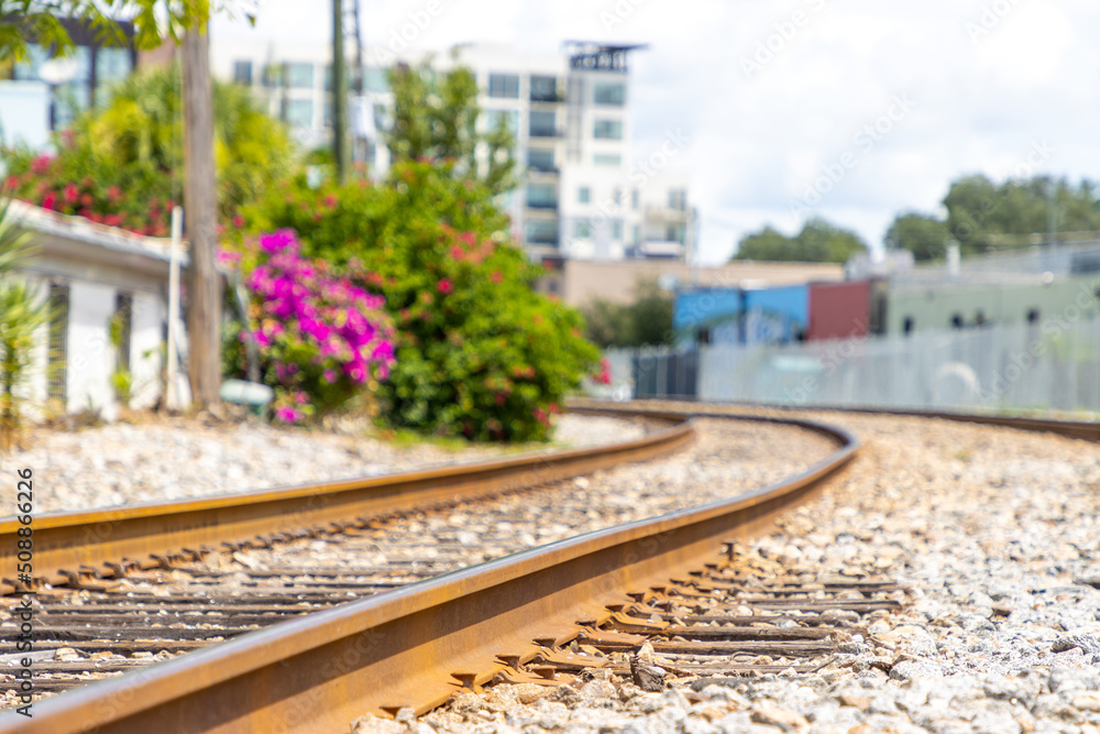 Railroad tracks through city Railroad tracks through city