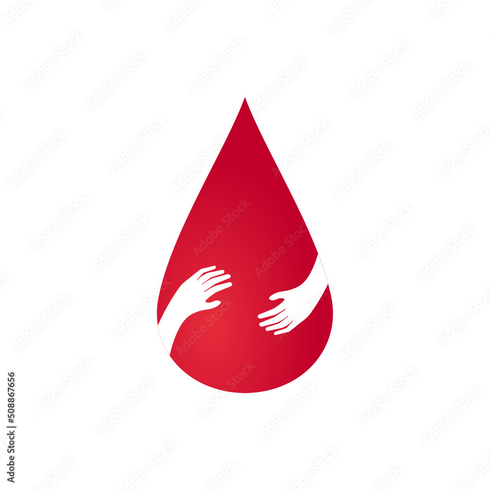 Obraz premium illustration of a pair of hands reaching for each other in a drop of blood, for use in the health sector