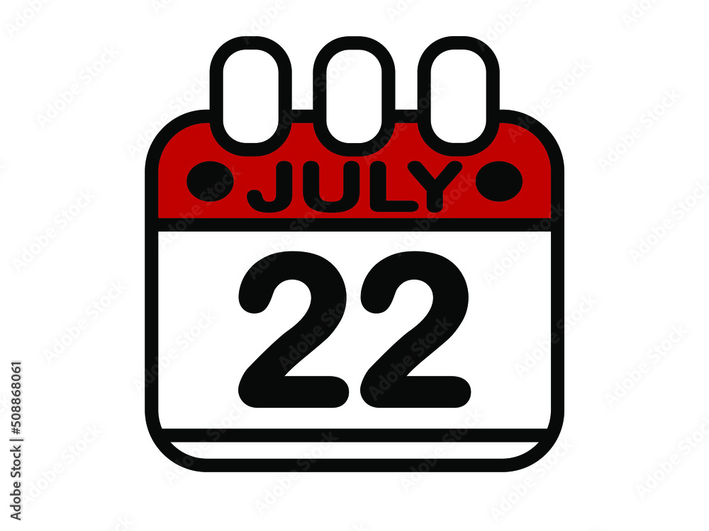 22 july in red. Calendar banner with 22th of july on white background. 22 july in red. Calendar banner with 22th of july on white background.