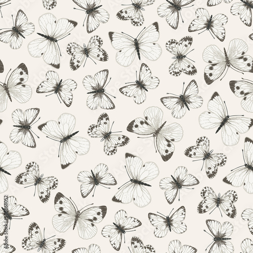 Seamless pattern with white butterflies