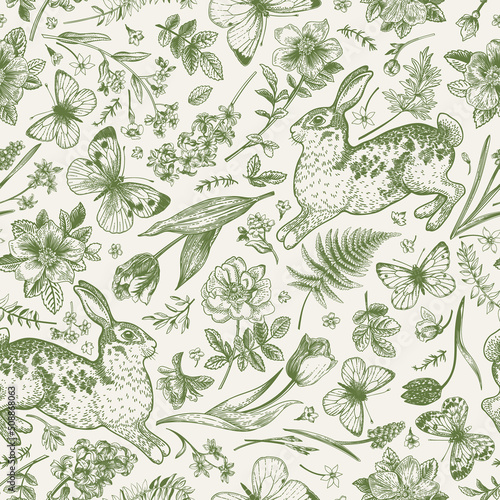 Floral seamless pattern. Green.