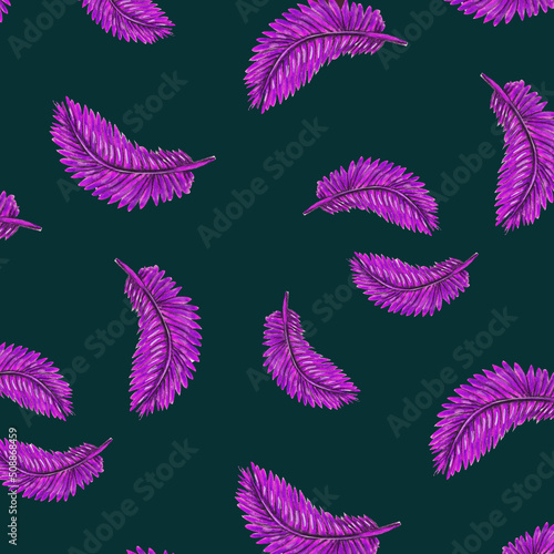 Watercolor pattern purple feather on a blue background for your seamless design  hand drawn illustration