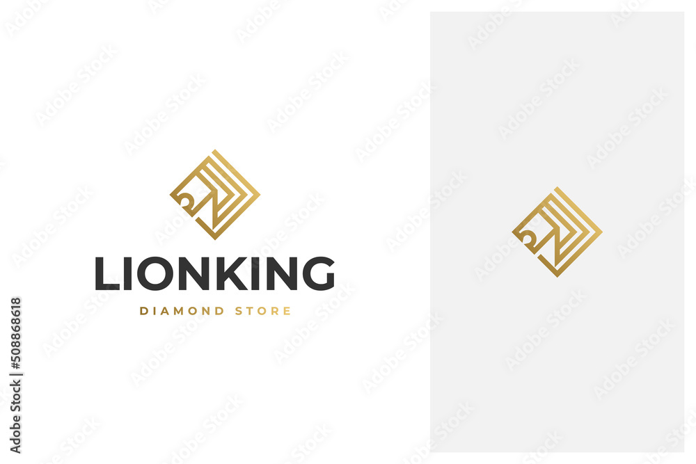 simple minimal elegant luxury lion head and diamond jewellery vector logo design in line art outline style with gold color simple minimal elegant luxury lion head and diamond jewellery vector logo design in line art outline style with gold color