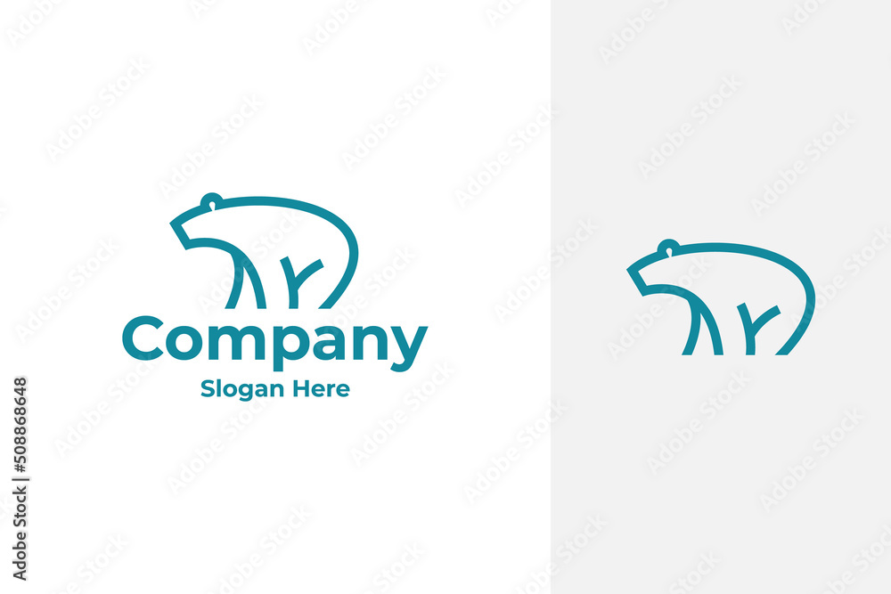 simple minimal polar bear vector logo design in line art outline style