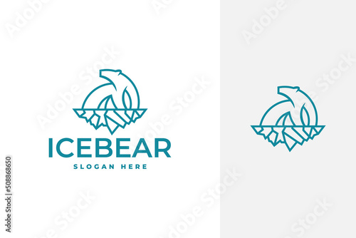 simple minimal polar bear and iceberg vector logo design in line art outline style