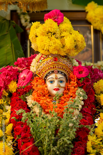 Fototapeta Naklejka Na Ścianę i Meble -  God Mahalakshmi - Flower decorations of Mahalakshmi and celebrates Hindus in india