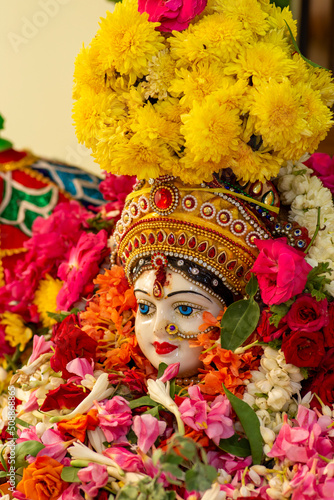 Fototapeta Naklejka Na Ścianę i Meble -  God Mahalakshmi - Flower decorations of Mahalakshmi and celebrates Hindus in india