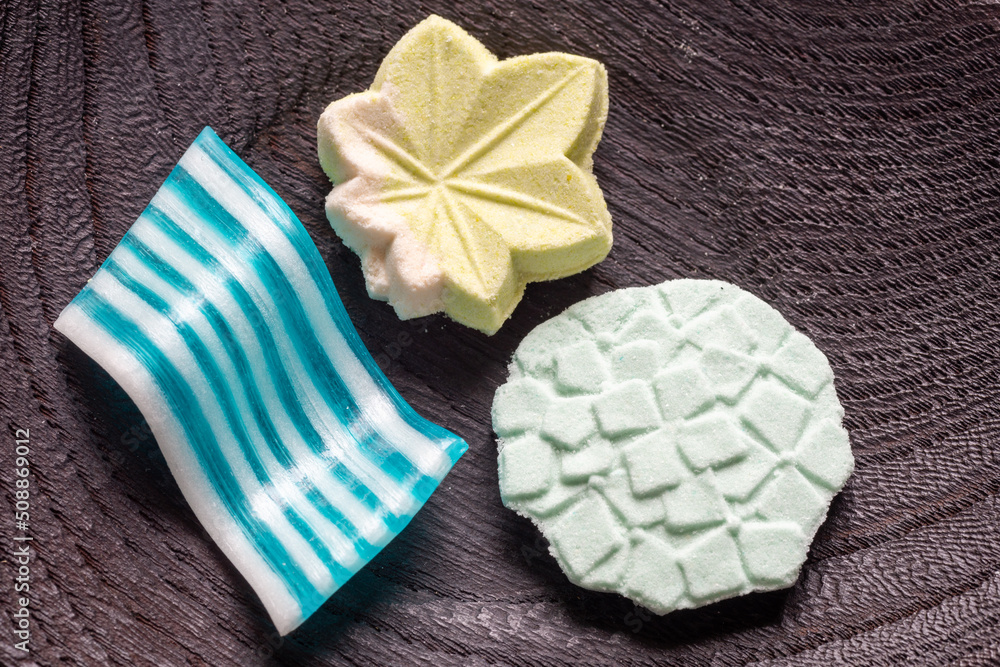 Traditional Japanese sweets on plate Traditional Japanese sweets on plate