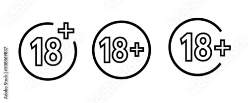 18 plus icon vector under eighteen years prohibition sign, adults only for your content . 18 age restriction, attention, Eighteen plus icon editable stroke, flat design style isolated on white