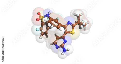 Dabrafenib, anticancer drug, 3D molecule photo