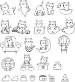 Big set cat animal cartoon hand drawn,doodle,line art style Cute cartoon funny character. Pet collection. Flat design Baby background.vector illustration