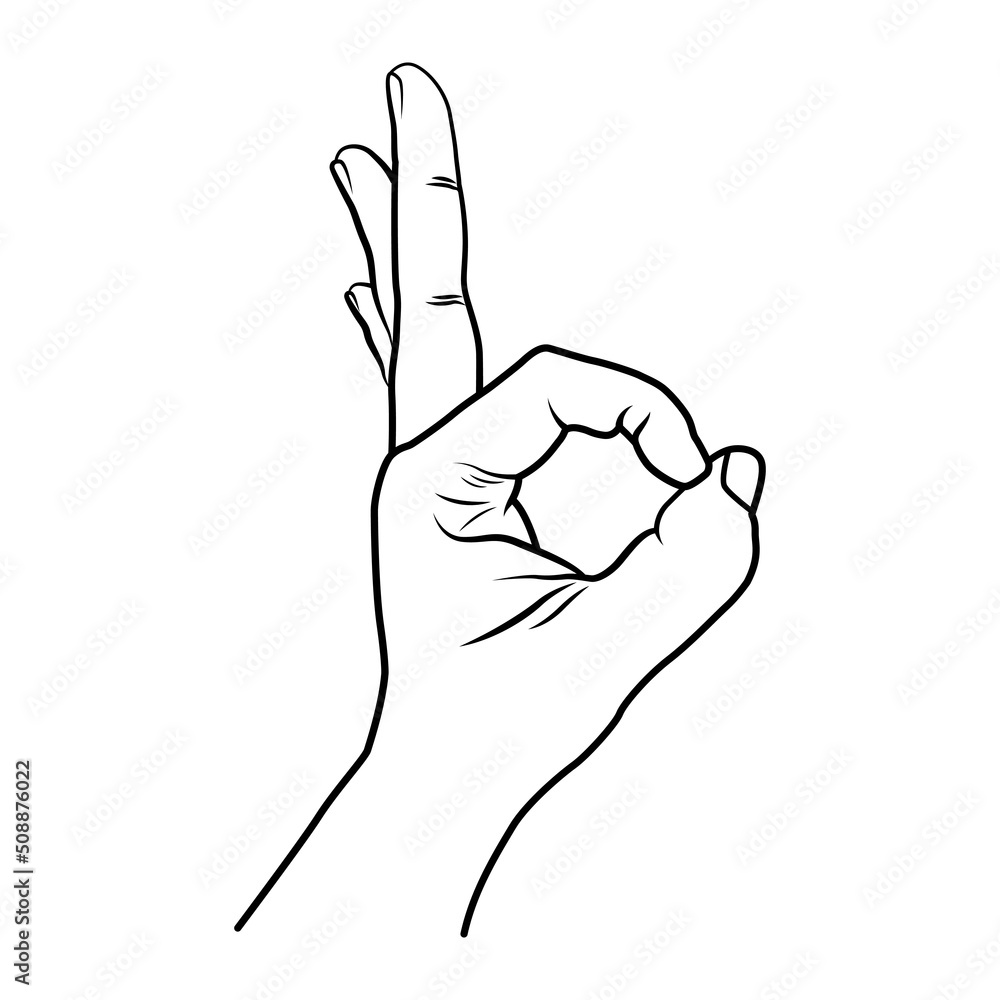 Hand illustration in line art style with okay symbol Hand illustration in line art style with okay symbol