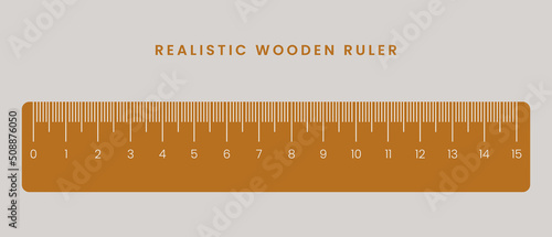 Top view of Realistic  wooden ruler on isolated white background