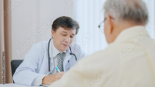 Doctor and patient are discussing consultation about symptom problem diagnosis of disease talk to the patient